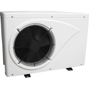 Summer Fun 4,5 kW-os hőszivattyú 20 m³-es medencékhez: Fehér medence hőszivattyú fekete ventilátorráccsal.