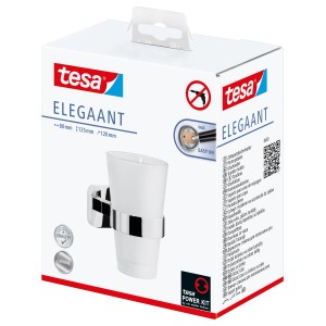 Tesa Elegaant króm fogkefetartó, csomagolva. Falra szerelés fúrás nélkül.
