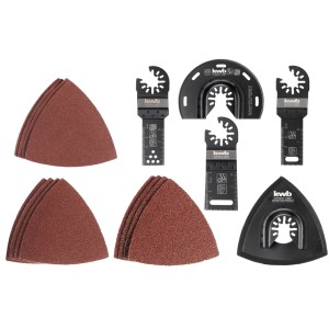 kwb by Einhell 17 részes multifunkciós szerszámkészlet fűrészlapokkal és csiszolópapírral multifunkciós szerszámokhoz.