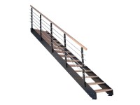 Kos lépcső 16 lépcsőfok olajozott tölgy 85 cm fémkorlát fekete FSC®