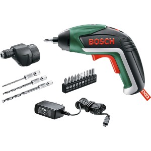 Bosch IXO akkus csavarhúzó fúrófejjel, bitekkel, fúrókkal és töltővel.