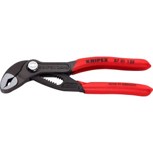 Knipex Cobra vízpumpafogó, 125 mm, piros fogantyúkkal és állítható csuklóval.
