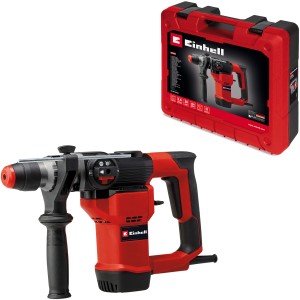 Einhell TC-RH 28 3F fúrókalapács tokban: Piros fúrókalapács kiegészítő fogantyúval és mélységütközővel.