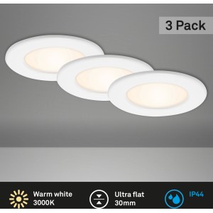 Brilo LED süllyesztett lámpa Thin 3 részes készlet, fehér süllyesztett spotlámpák fürdőszobába és nappaliba.