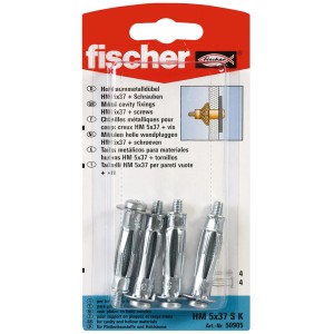 Fischer HM 5x37 SK fém üreges falidugó csavarokkal (4 db) gipszkartonhoz és üreges falakhoz.