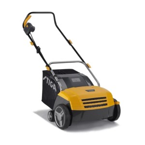 Stiga SV 213 E elektromos gyepszellőztető fűgyűjtővel, sárga/fekete. Gyep szellőztető a kertápoláshoz.