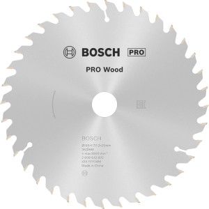 Bosch PRO Wood körfűrészlap, ezüst, precíziós keményfém fogakkal a tiszta favágáshoz.