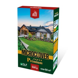 Csomag Microclover Premium fűmag, kb. 50 m² területre alkalmas.