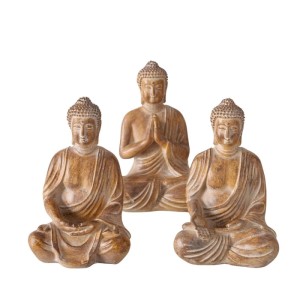 3 darabos Boltze Legolas dekorációs figura szett, Buddha forma, barna, műgyantából. Dekoratív figurák a stílusos hangulathoz.