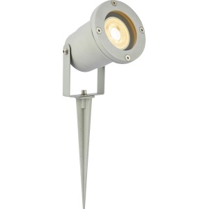 Szürke LED kerti spotlámpa földbe szúrható tüskével és GU10 foglalattal. Meleg fehér fény (2700K).