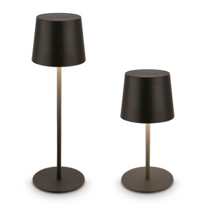 Két Brilo Bota fekete akkus LED asztali lámpa, Ø 11 cm. Dimmerelhető, akkumulátorral. Ideális asztali világításnak.