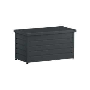 Antracitszürke Elegant kerti tároló doboz lamellás szerkezettel, időjárásálló, kültéri tárolásra.