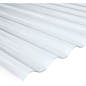 Átlátszó PVC hullámlemez Sinus 76/18, 80x120 cm, ideális műanyag tetőfedéshez.