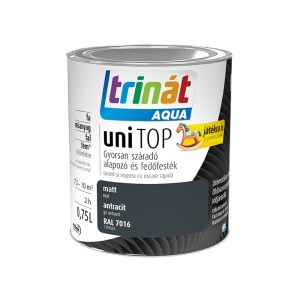 Sötétszürke Trinat Aqua Uni Top festék dobozban, fa, műanyag és fém felületekre.