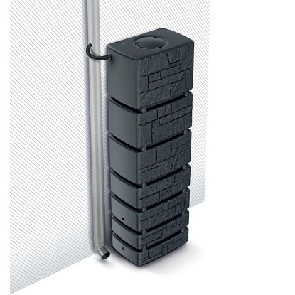 Antracit színű Waterform Tower Stone esővízgyűjtő tartály 350 l-es kapacitással, kő hatású.