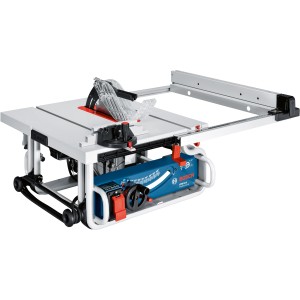 Bosch Professional GTS 10 J asztali körfűrész 254 mm-es fűrészlappal. Kompakt kialakítás, kék ház.