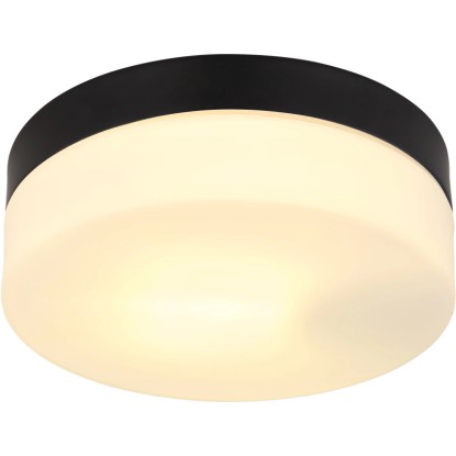 Fekete, kerek Globo kültéri mennyezeti lámpa opál üveggel, 184x65mm.
