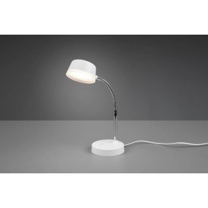 Fehér Reality Kiko LED asztali lámpa flexibilis nyakkal íróasztalra vagy éjjeliszekrényre.