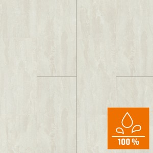 Kronoflooring laminált Ocean Ice Flow kő hatású, világos csempék fugákkal.