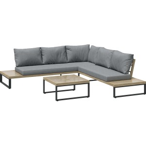 Szürke 3 részes Calora lounge szett rattan fonatból és alumíniumból a kertbe.