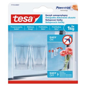 Tesa Powerstrips akasztók, öntapadós, átlátszó, 2 darab fürdőszobába és konyhába.