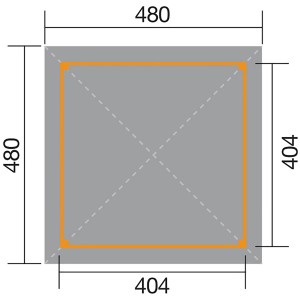 Alaprajz Weka Pavilon Kerti oázis 651 A, 480x480 cm, alapszélesség 404x404 cm.