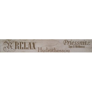 Szegély "Relax", "Hydrotherapy" és "Priessnitz Spa & Wellness" felirattal.