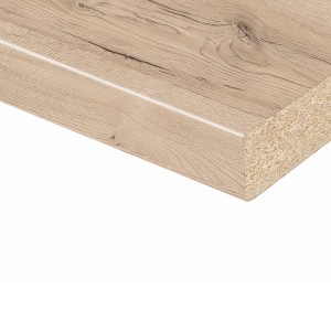 CPL munkalap Sanremo Sand tölgy, 28 mm vastag, a felület és a szél részletgazdag nézete.