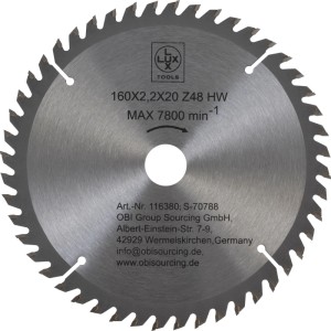 LUX-TOOLS HM körfűrészlap, 160 mm átmérő, 48 fog a pontos favágásokhoz.