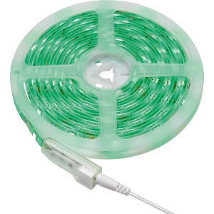 Feltekert 5 m-es RGB LED flexibilis szalag távirányítóval és tartozékokkal.