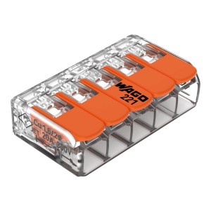 Wago emelőkaros kötőelem, 5 pólusú, vezetékekhez Ø 0,2-4mm², 5 darab, csatlakozó