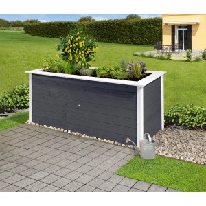 Weka Herba magaságyás, 205x80x81 cm, antracit/fehér, növényekkel a kertben.