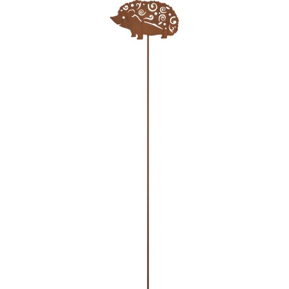 Leszúrható kerti dekoráció sündisznó fémből 85 cm x 0,6 cm x 16,5 cm rozsdabarna