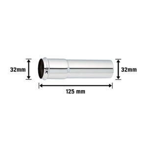 Króm hosszabbító cső, Ø 32 mm, szifonok meghosszabbításához. Hosszúság 12,5 cm.