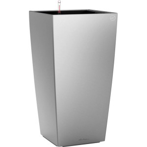 Lechuza Cubico Premium virágtartó, 30 cm, ezüst metál. Növényoszlop beltéri használatra.