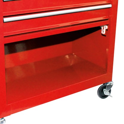 Részlet: Piros Einhell TC-TW 100 műhelykocsi fiókokkal, tárolóval és kerekekkel.