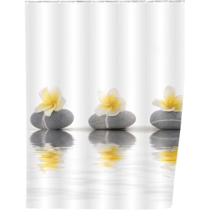 Wenko Stones with Flower zuhanyfüggöny, 200x180 cm, kő- és virágmintával a pihentető zuhanyozáshoz.