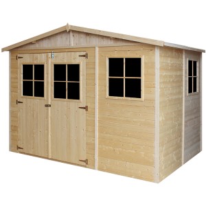 Timbela faház M334+M334G, 6,03 m², ablakkal és padlóval. Fa kerti ház dupla ajtóval és két ablakkal.