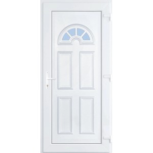 Fehér bejárati ajtó félkör alakú üvegbetéttel