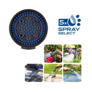 LUX-TOOLS locsolókészlet spiráltömlővel, 5 szórófejjel a rugalmas kerti öntözéshez.
