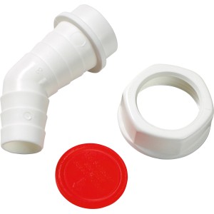 Fehér, szögletes tömlőcsonk, 30,3 mm (G 1) x Ø 20-24 mm, zárófedéllel és szifoncsatlakozással.