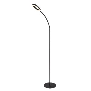 Fekete LED állólámpa gyűrű alakú lámpafejjel a modern lakótérhez.