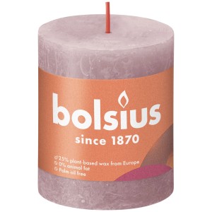 Rusztikus Bolsius Shine gyertya, 80/68 mm, hamvas rózsa színben. Dekoratív gyertya a meghitt órákhoz.