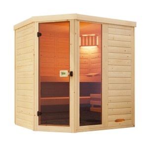 Weka Laukkala 2 elemes szauna szett bio sütővel és világítással, lucfenyő fa üvegajtóval.