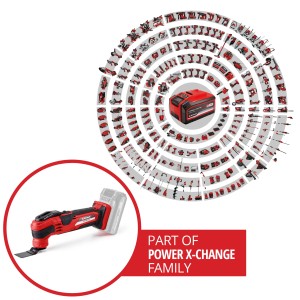 Einhell Power X-Change Varrito Solo akkus multifunkciós szerszám tartozékokkal fűrészeléshez, csiszoláshoz és kaparáshoz.