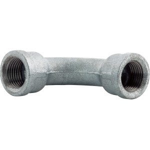 90 fokos temperöntvény fitting, 18,6 mm (Rp 1/2) belső menettel horganyzott csövekhez.