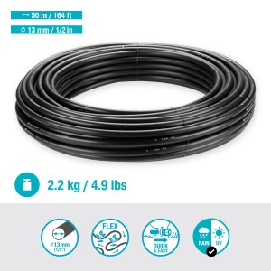 Gardena Flex elosztócső, 50 m-es tekercs, 13 mm átmérőjű Micro-Drip rendszerekhez kerti öntözéshez.