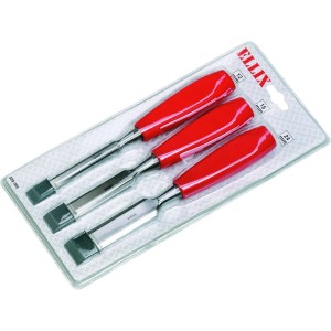 Ellix vésőkészlet, 3 részes, piros műanyag nyéllel, 12, 18 és 24 mm-es méretekben.