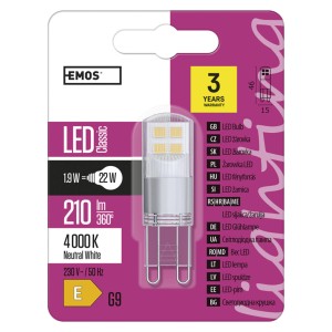 G9 LED fényforrás, semleges fehér, 1.9W, energiatakarékos világításhoz.