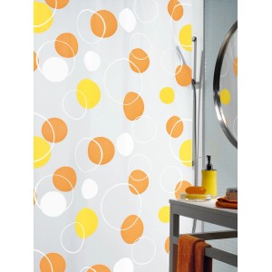 Spirella Bubble zuhanyfüggöny, 180x200 cm, narancssárga, kör mintával.
